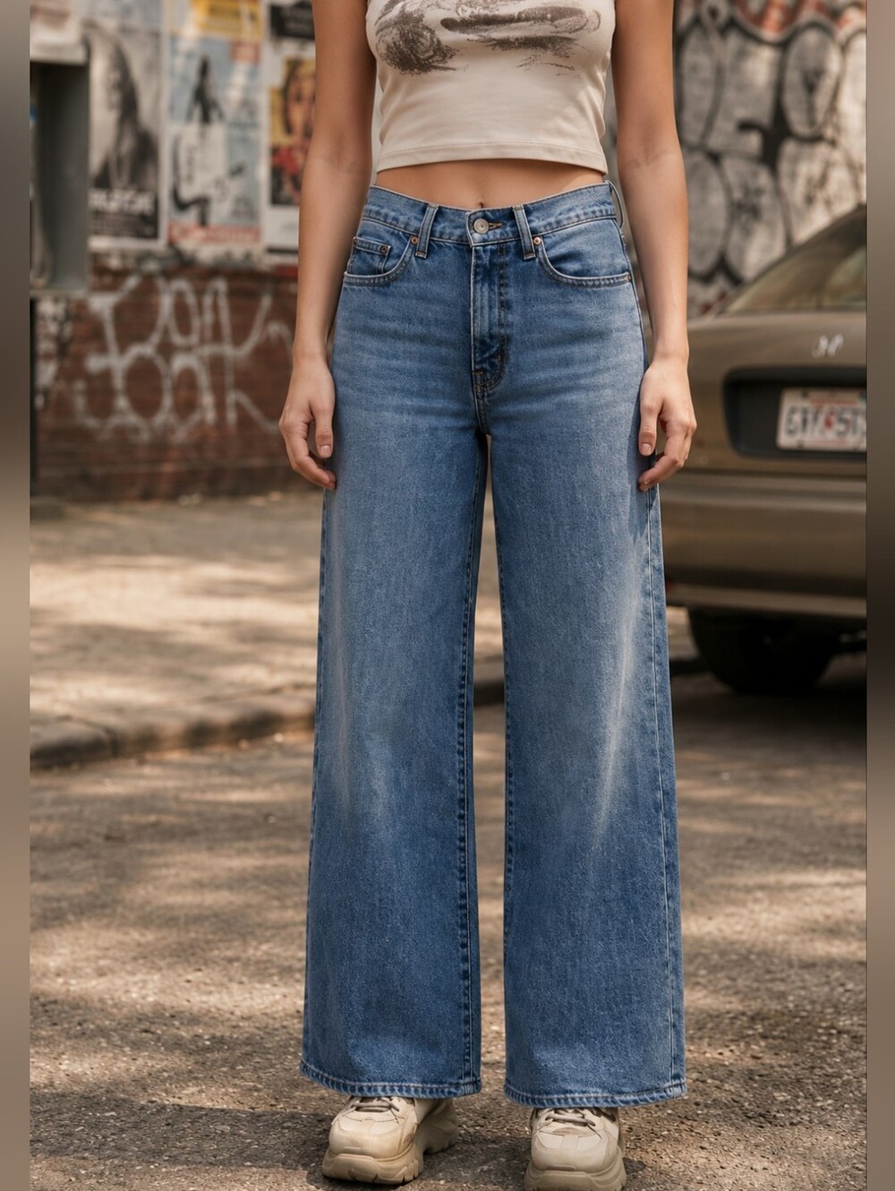 Levi's Blue High-Rise Wide Leg Jeans